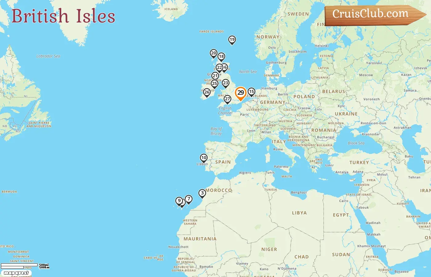 Cruise in the British Isles from Dover aboard Nieuw Statendam ship with visits to Morocco, Spain, and Ireland for 29 days