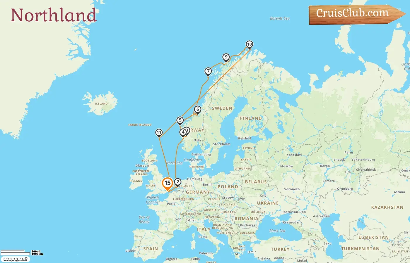 Cruise in the Northland from Dover aboard Nieuw Statendam ship with visits to Norway for 15 days
