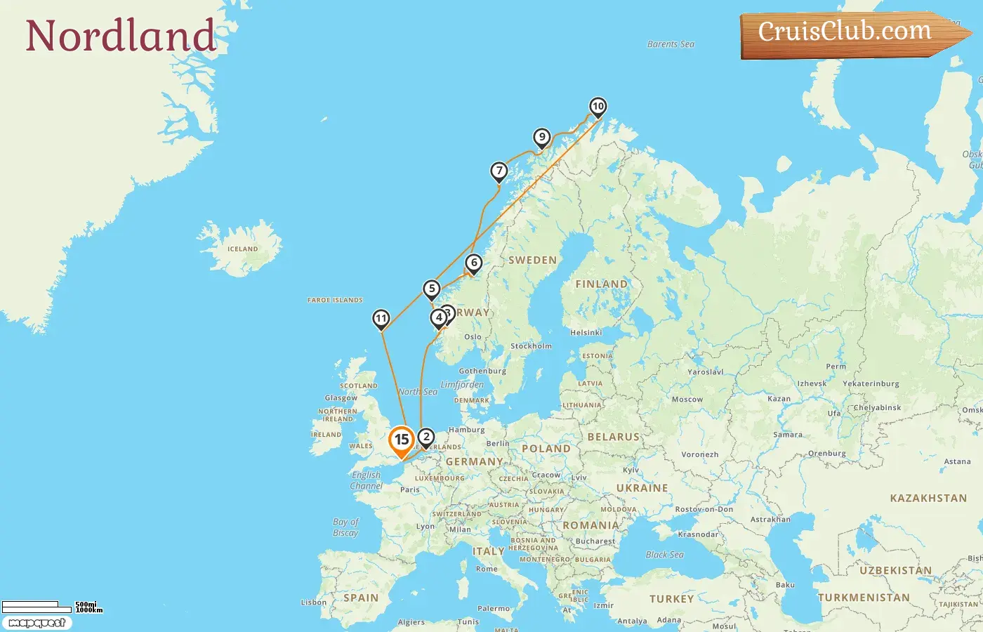 Croisière dans le Nord depuis Douvres à bord du navire Nieuw Statendam avec escales en Norvège pendant 15 jours