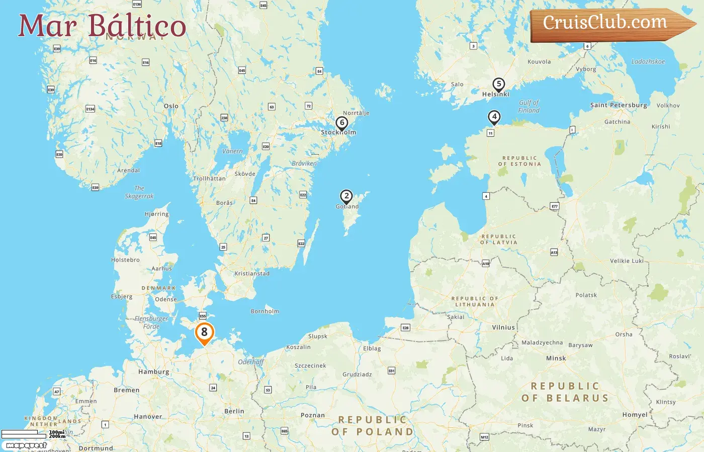 Crucero por el Mar Báltico desde Warnemünde a bordo del barco AIDAdiva con visitas a Alemania, Suecia, Estonia y Finlandia durante 8 días