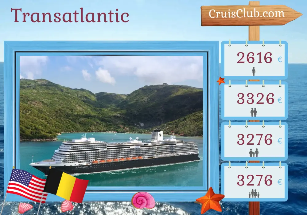 Cruise in the Transatlantic from Fort Lauderdale to Rotterdam aboard Rotterdam ship with visits to USA and Belgium for 15 days