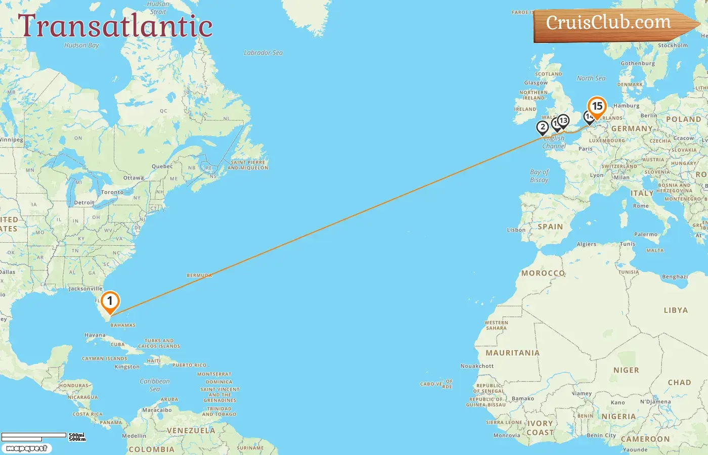 Cruise in the Transatlantic from Fort Lauderdale to Rotterdam aboard Rotterdam ship with visits to USA and Belgium for 15 days