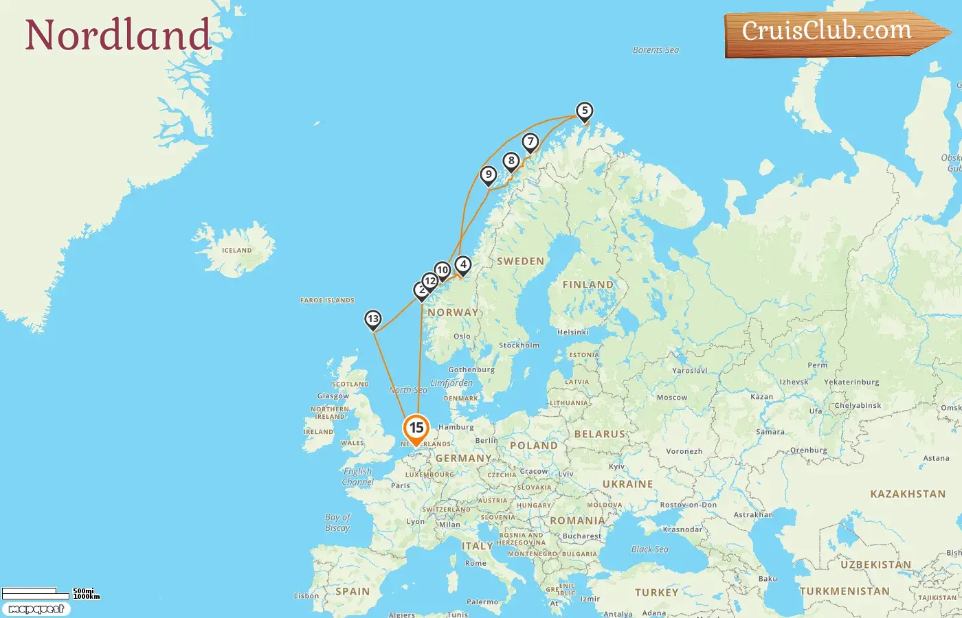 Crucero por el Norte desde Róterdam a bordo del barco Róterdam con visitas a Noruega durante 15 días