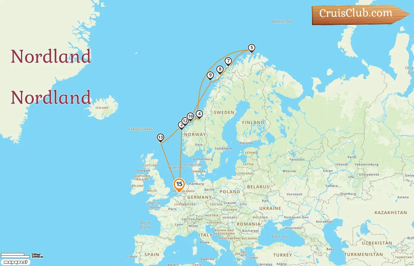 Cruzeiro no Norte de Rotterdam a bordo do navio Rotterdam com visitas à Noruega por 15 dias