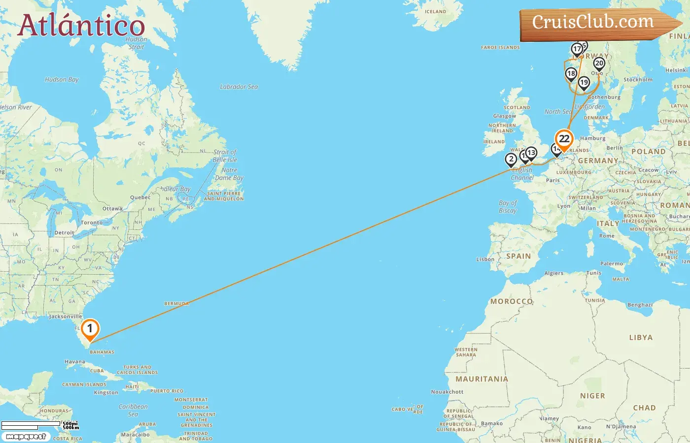 Crucero en el Trasatlántico desde Fort Lauderdale a Róterdam a bordo del barco Róterdam con visitas a Estados Unidos, Bélgica y Noruega durante 22 días