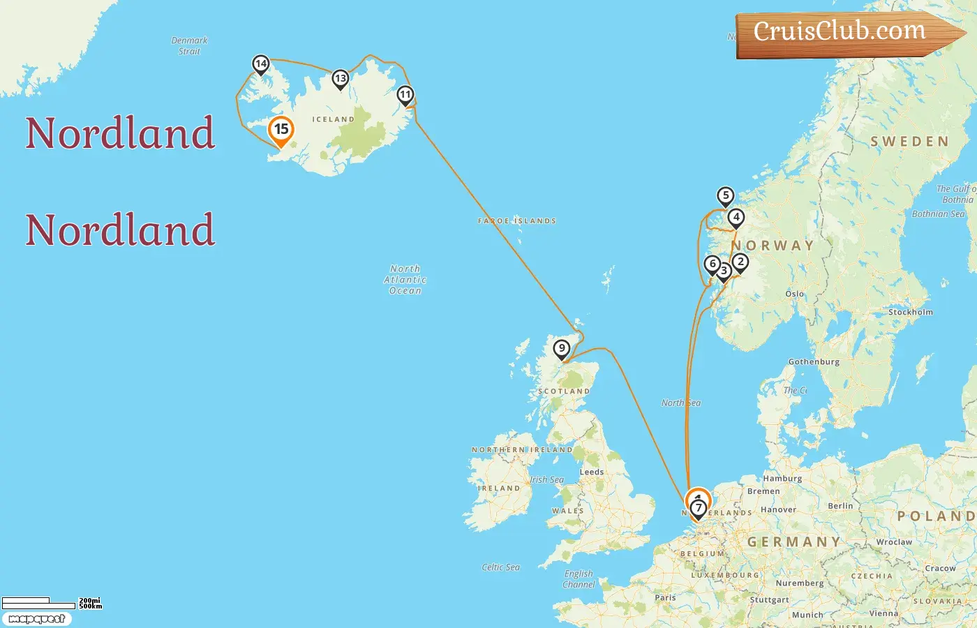 Cruzeiro no Norte a partir de Roterdã para Reykjavik a bordo do navio Roterdã com visitas à Noruega por 15 dias