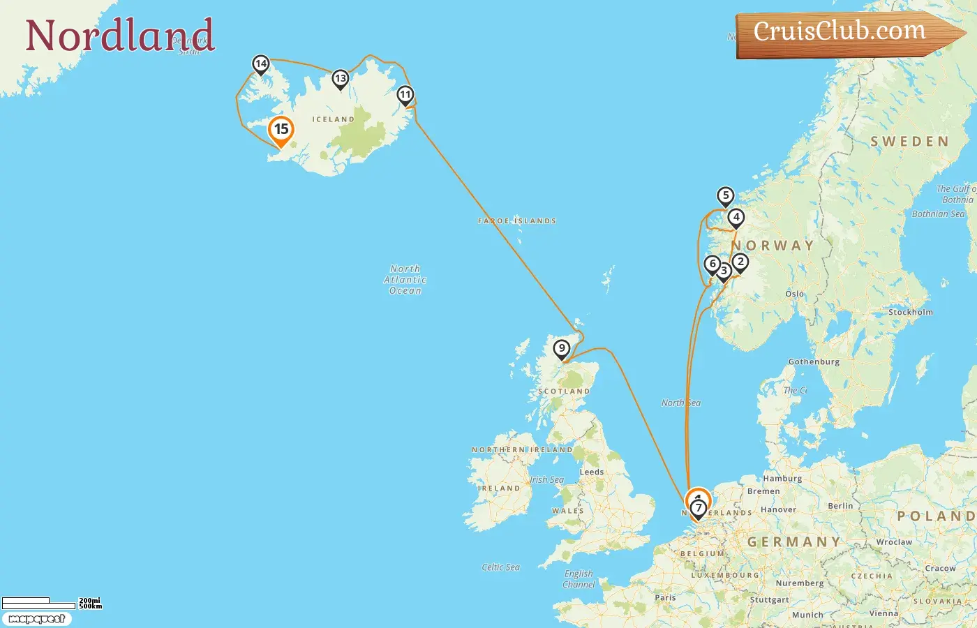 Croisière dans le Nord de Rotterdam à Reykjavik à bord du navire Rotterdam avec des visites en Norvège pendant 15 jours