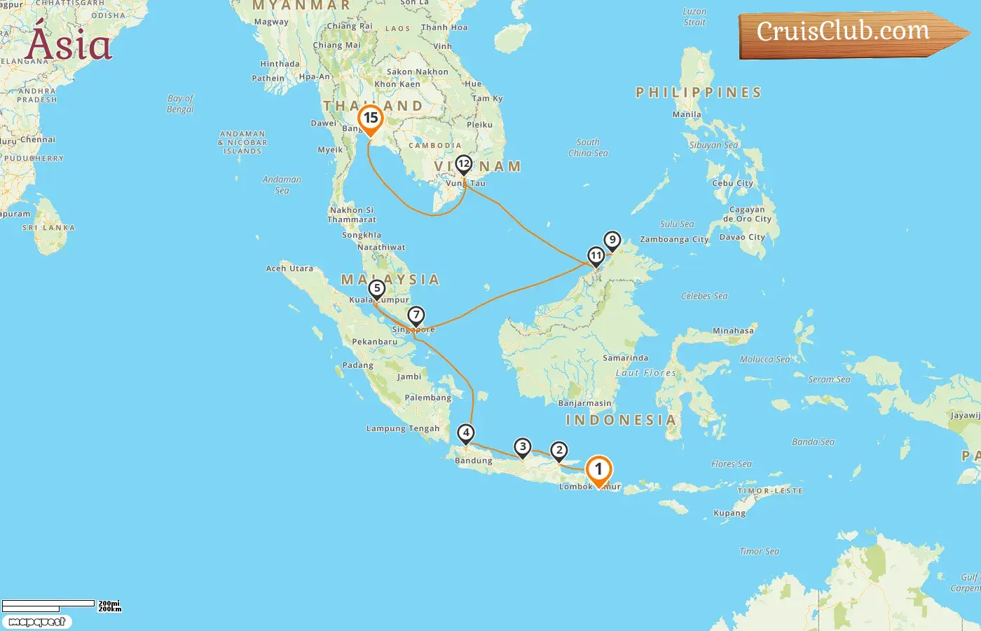 Cruzeiro na Ásia de Benoa a Laem Chabang a bordo do navio Seven Seas Explorer com visitas à Indonésia, Malásia, Singapura, Brunei, Vietnã e Tailândia por 15 dias