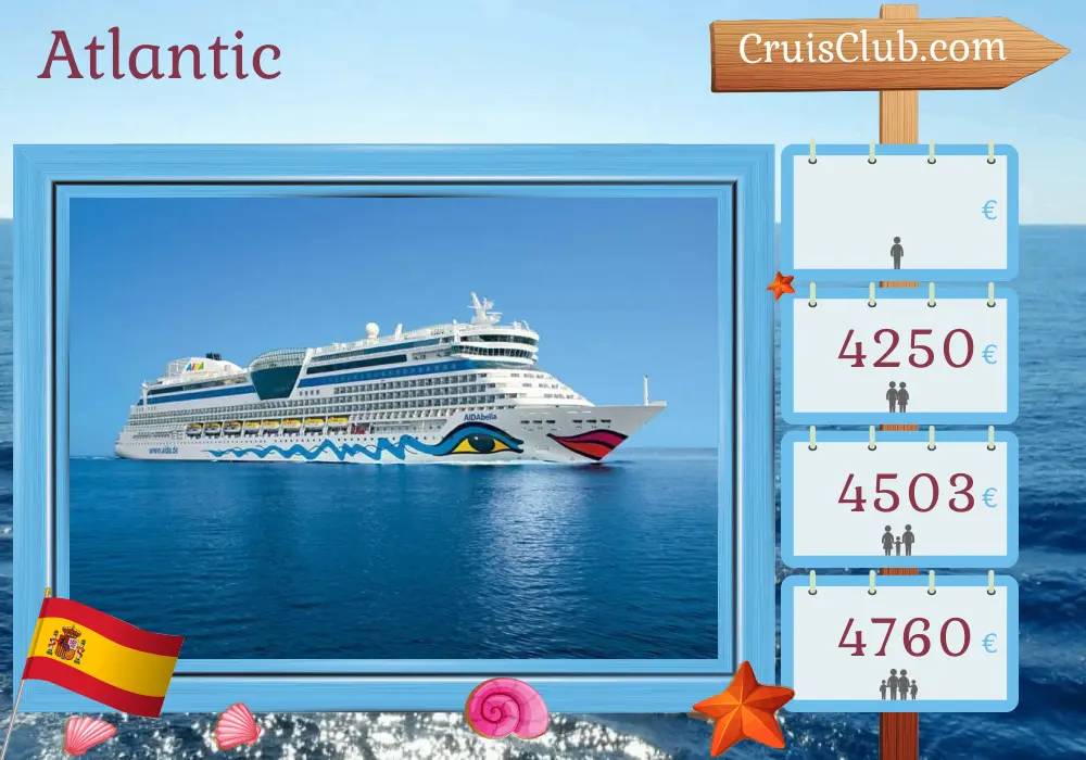 Cruise in the Atlantic from Puerto del Rosario to Palma aboard AIDAbella ship with visits to Spain and Morocco for 13 days