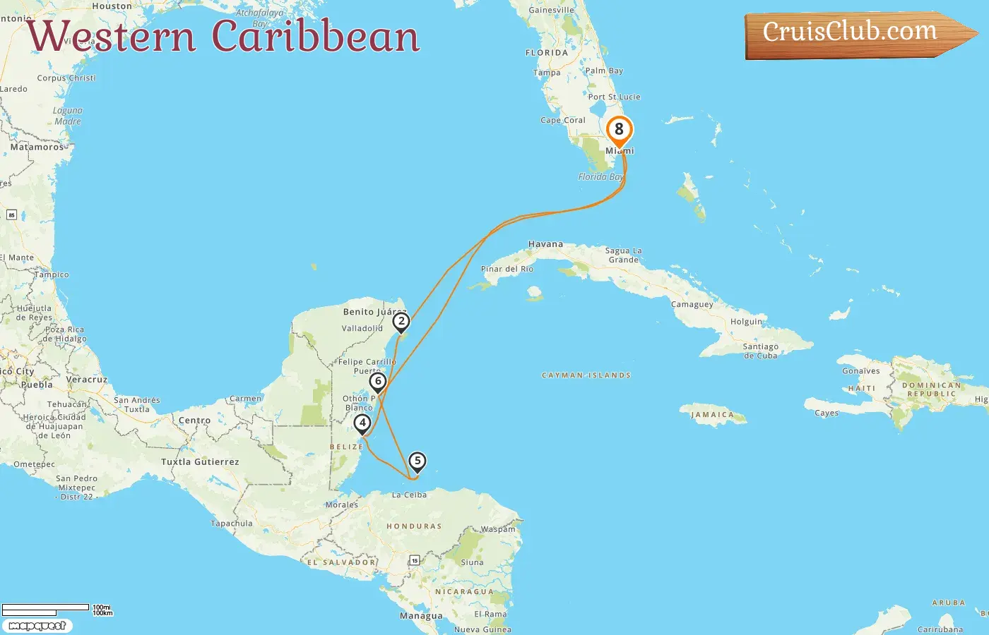 Cruise in the Western Caribbean from Miami aboard Seven Seas Grandeur ship with visits to USA, Mexico, Belize, and Honduras for 8 days