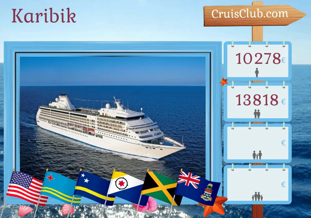Kreuzfahrt in der Karibik von Miami nach Tampa an Bord des Schiffes Seven Seas Mariner mit Stopps in den USA, Aruba, Curaçao, Jamaika und den Cayman Islands für 11 Tage
