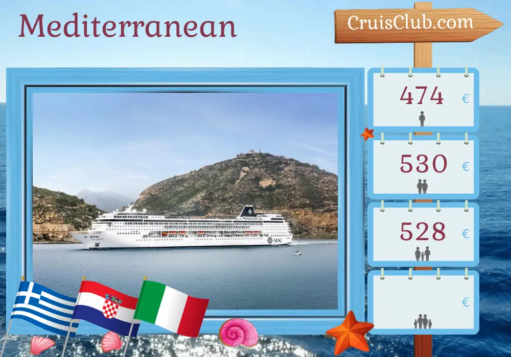 Cruise in the Mediterranean from Piraeus to Marghera aboard MSC Armonia ship with visits to Greece, Croatia, and Italy for 4 days