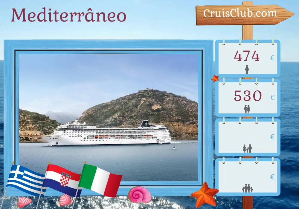 Cruzeiro no Mediterrâneo de Pireu para Marghera a bordo do navio MSC Armonia com visitas à Grécia, Croácia e Itália por 4 dias