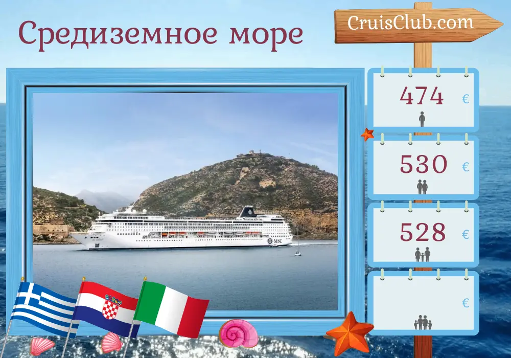 Круиз по Средиземному морю из Пирея в Маргера на борту судна MSC Armonia с посещениями Греции, Хорватии и Италии на 4 дня