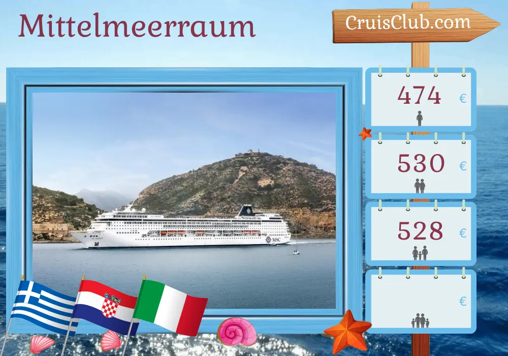 Kreuzfahrt im Mittelmeer von Piräus nach Marghera an Bord des MSC Armonia-Schiffs mit Besuchen in Griechenland, Kroatien und Italien für 4 Tage