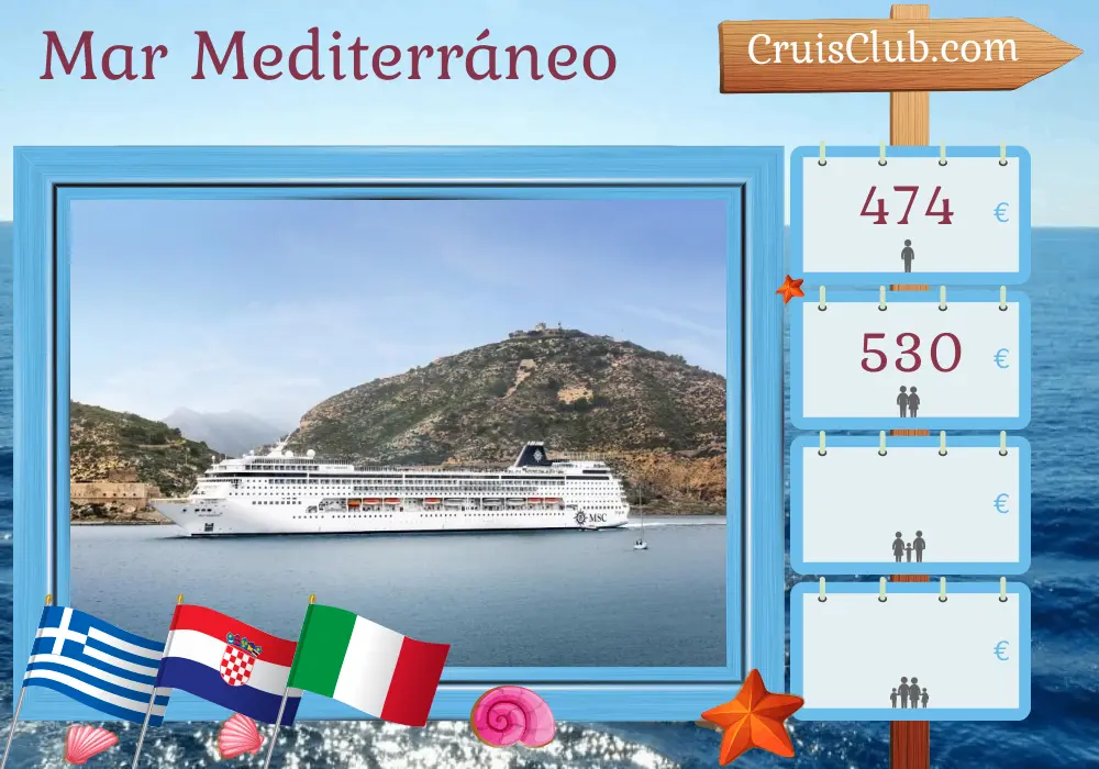Crucero por el Mediterráneo de Pireo a Marghera a bordo del barco MSC Armonia con visitas a Grecia, Croacia e Italia durante 4 días