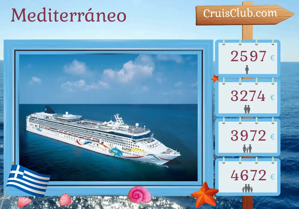 Crucero en el Mediterráneo desde El Pireo hasta Haifa a bordo del barco Norwegian Dawn con visitas a Grecia, Turquía, Egipto e Israel durante 11 días
