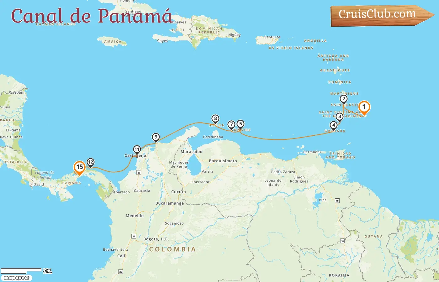 Crucero por el Canal de Panamá de Bridgetown a Balboa a bordo del barco Royal Clipper con visitas a Barbados, Santa Lucía, San Vicente y las Granadinas, Granada, Curazao, Aruba, Colombia y Panamá durante 15 días