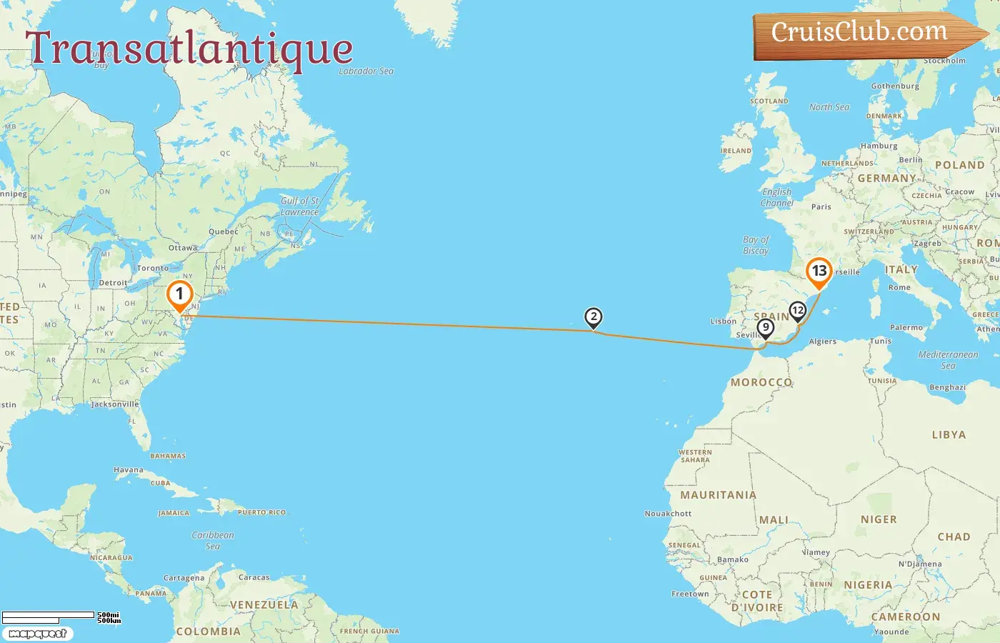 Croisière transatlantique de Baltimore à Barcelone à bord du navire Carnival Legend avec visites aux États-Unis, au Portugal et en Espagne pendant 13 jours