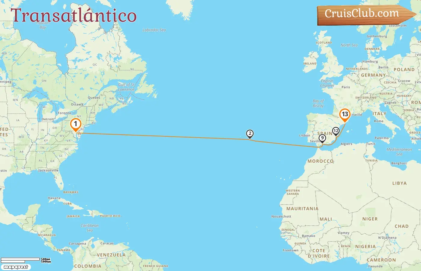 Crucero Transatlántico desde Baltimore a Barcelona a bordo del barco Carnival Legend con visitas a Estados Unidos, Portugal y España durante 13 días