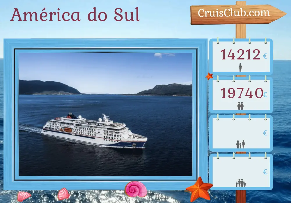 Cruzeiro na América do Sul de Valparaíso a Ushuaia a bordo do navio HANSEATIC inspiration com visitas ao Chile e à Argentina por 19 dias