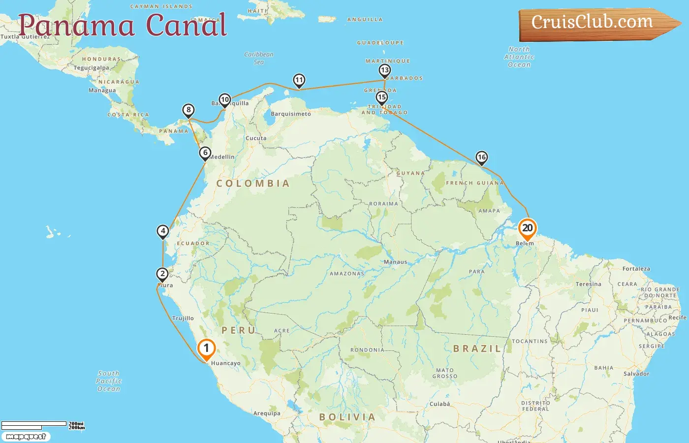 Cruise in the Panama Canal from Callao to Belém aboard HANSEATIC nature ship with visits to Peru, Ecuador, Colombia, Panama, Curaçao, Saint Vincent and the Grenadines, Trinidad and Tobago, French Guiana, and Brazil for 20 days