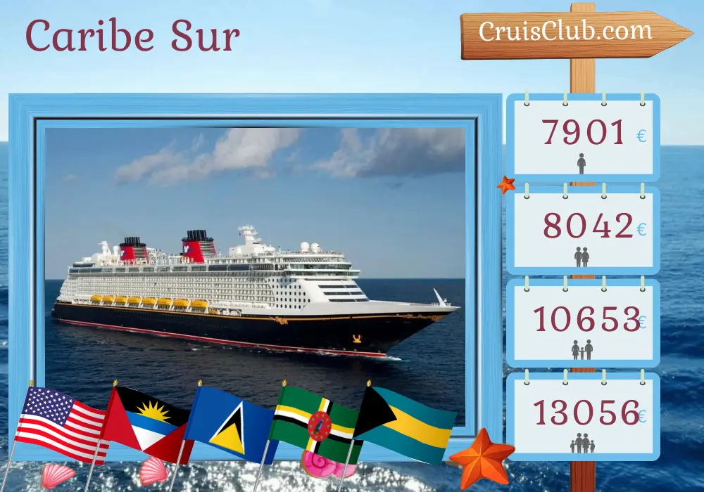 Crucero por el Caribe Sur desde Port Canaveral / Orlando a bordo del barco Disney Fantasy con visitas a EE.UU., Santa Lucía, Dominica, Islas Vírgenes Británicas y Bahamas durante 11 días