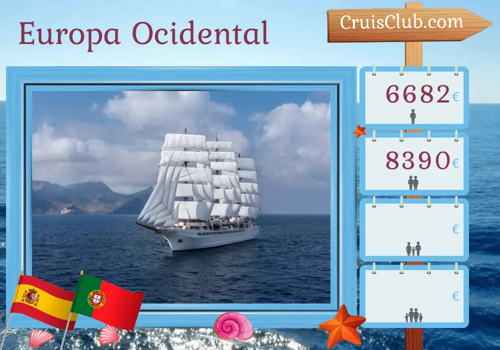 Cruzeiro na Europa Ocidental de Bilbau a Leixões a bordo do navio Sea Cloud Spirit com visitas à Espanha e Portugal por 7 dias