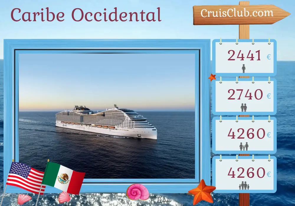 Cruce en el Caribe Occidental desde Miami a bordo del barco MSC World America con visitas a Estados Unidos, República Dominicana, Puerto Rico, Bahamas, México y Honduras durante 15 días