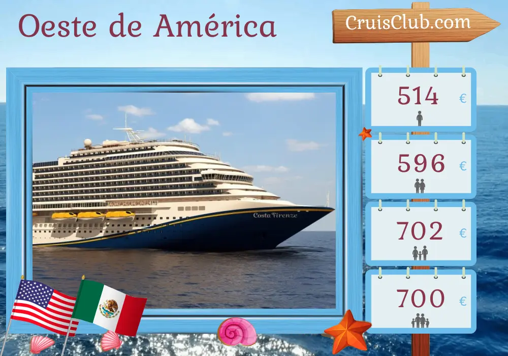 Crucero en América del Oeste desde Long Beach a bordo del barco Carnival Firenze con visitas a Estados Unidos y México durante 5 días