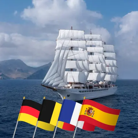 Cruzeiro na Europa Ocidental de Hamburgo a Bilbau a bordo do navio Sea Cloud Spirit com visitas à Alemanha, Bélgica, Guernsey, França e Espanha por 11 dias