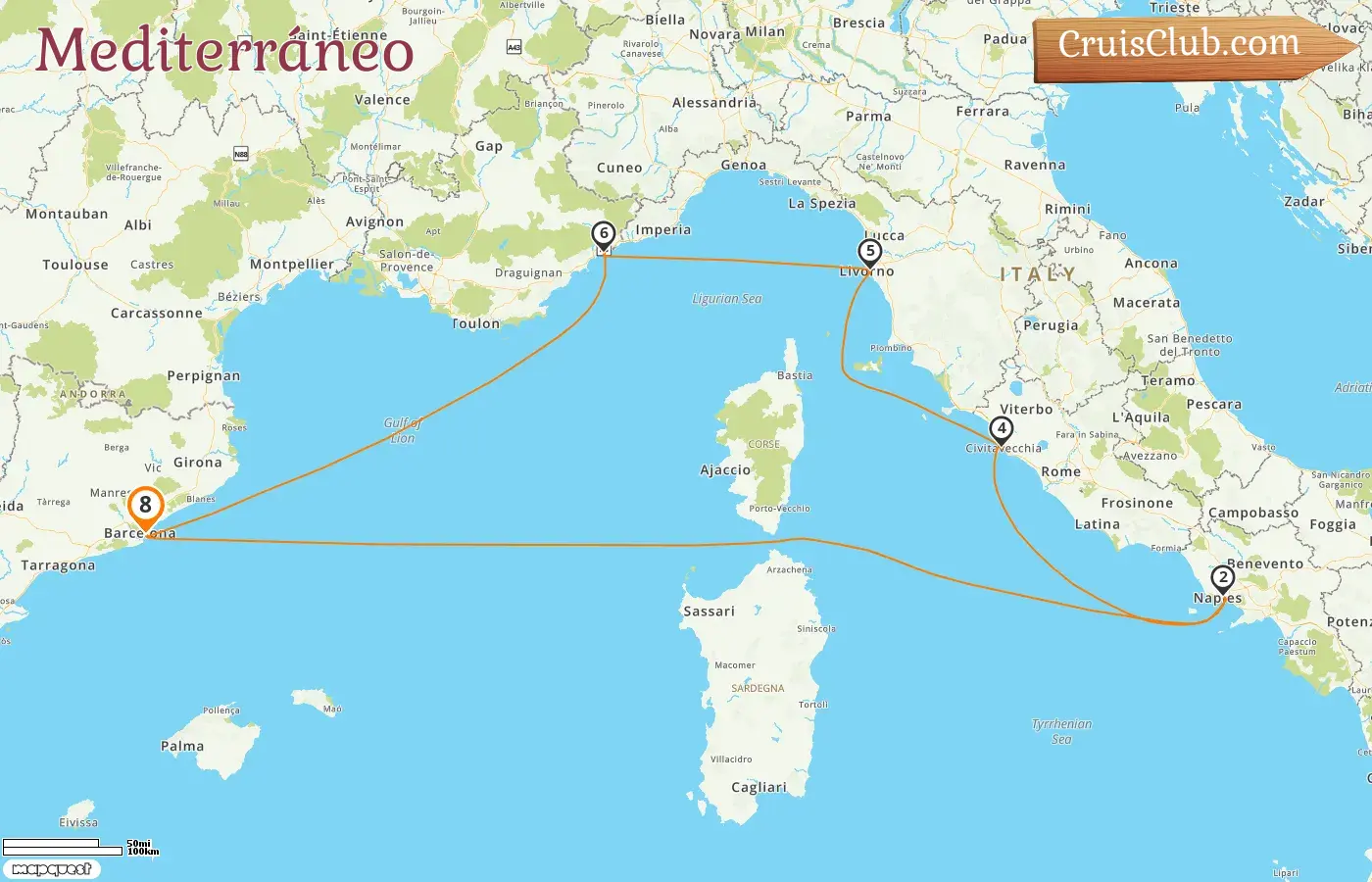 Crucero en el Mediterráneo desde Barcelona a bordo del barco Disney Dream con visitas a España, Italia y Francia durante 8 días