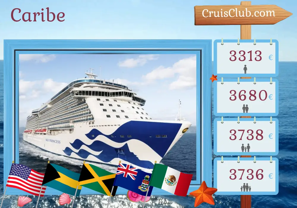 Crucero por el Caribe desde Fort Lauderdale a bordo del barco Sky Princess con visitas a Estados Unidos, Bahamas, Jamaica, Islas Caimán, México y Puerto Rico durante 15 días