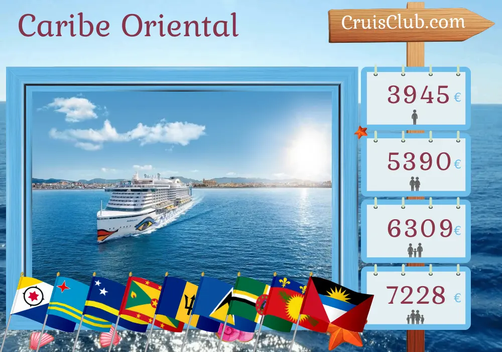 Crucero en el Caribe Oriental desde La Romana a bordo del barco AIDAperla con visitas a República Dominicana, Aruba, Curazao, Granada, Barbados, San Vicente y las Granadinas, Santa Lucía, Dominica y Guadalupe durante 15 días