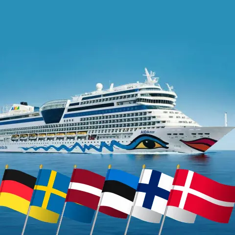 Cruzeiro no Mar Báltico a partir de Warnemünde a bordo do navio AIDAmar com visitas à Alemanha, Suécia, Letônia, Estônia, Finlândia, Polônia e Dinamarca por 11 dias