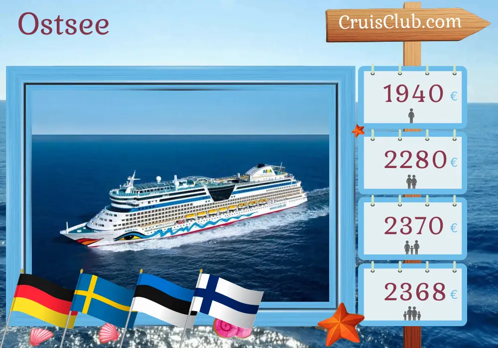 Kreuzfahrt in der Ostsee ab Warnemünde an Bord des Schiffes AIDAdiva mit Besuchen in Deutschland, Schweden, Estland und Finnland für 8 Tage