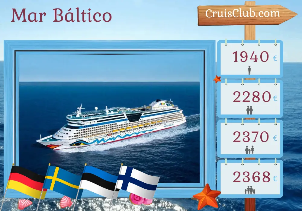 Cruzeiro no Mar Báltico a partir de Warnemünde a bordo do navio AIDAdiva com visitas à Alemanha, Suécia, Estônia e Finlândia durante 8 dias