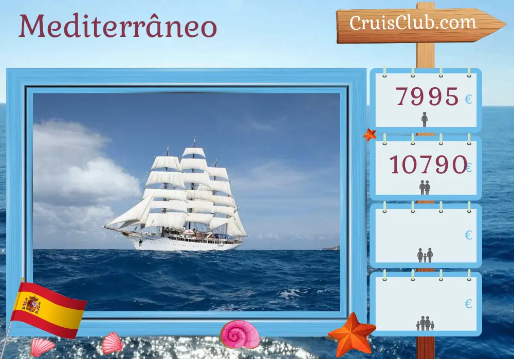 Cruzeiro no Mediterrâneo de Palma a Casablanca a bordo do navio Sea Cloud com visitas à Espanha e Marrocos por 10 dias