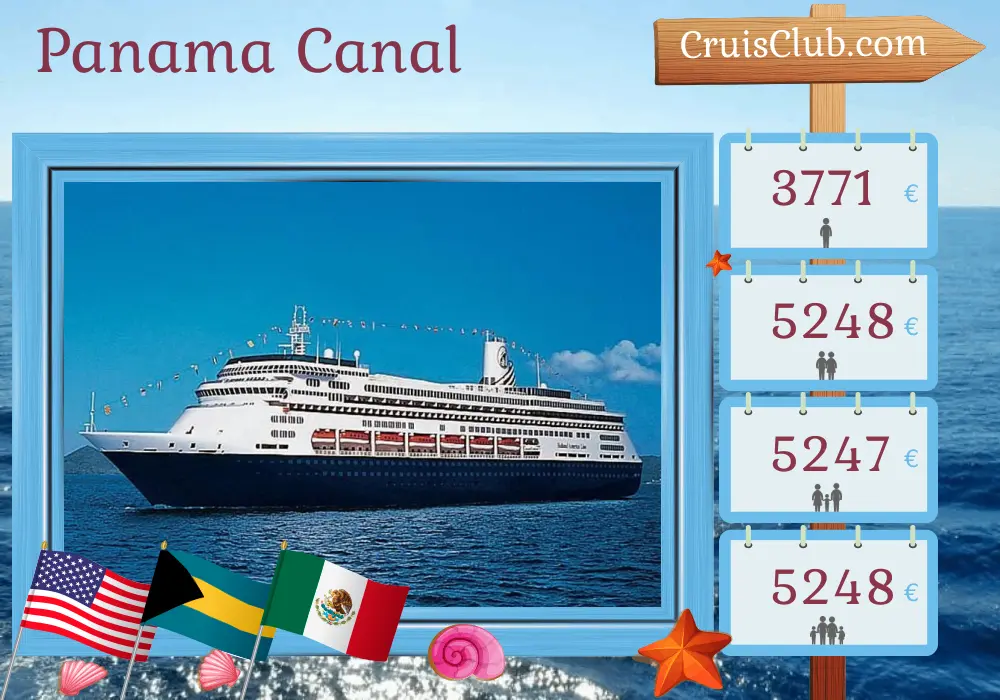 Cruise in the Panama Canal from Fort Lauderdale to San Diego aboard Zaandam ship with visits to USA, Bahamas, Colombia, Panama, Costa Rica, Guatemala, and Mexico for 16 days