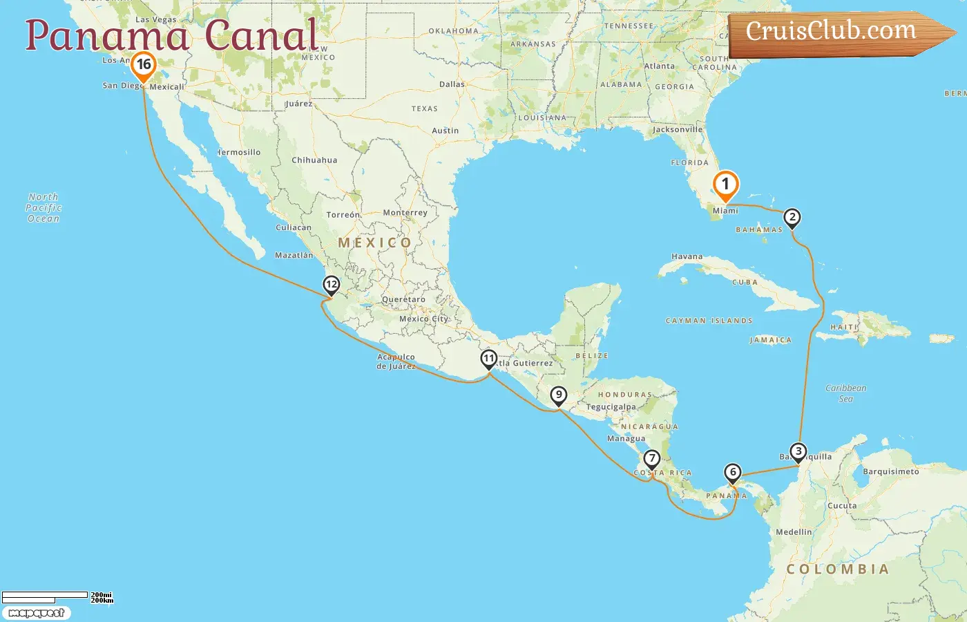 Cruise in the Panama Canal from Fort Lauderdale to San Diego aboard Zaandam ship with visits to USA, Bahamas, Colombia, Panama, Costa Rica, Guatemala, and Mexico for 16 days