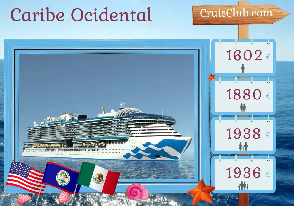 Cruzeiro no Caribe Ocidental a partir de Fort Lauderdale a bordo do navio Sun Princess com visitas aos EUA, Honduras, Belize e México por 8 dias