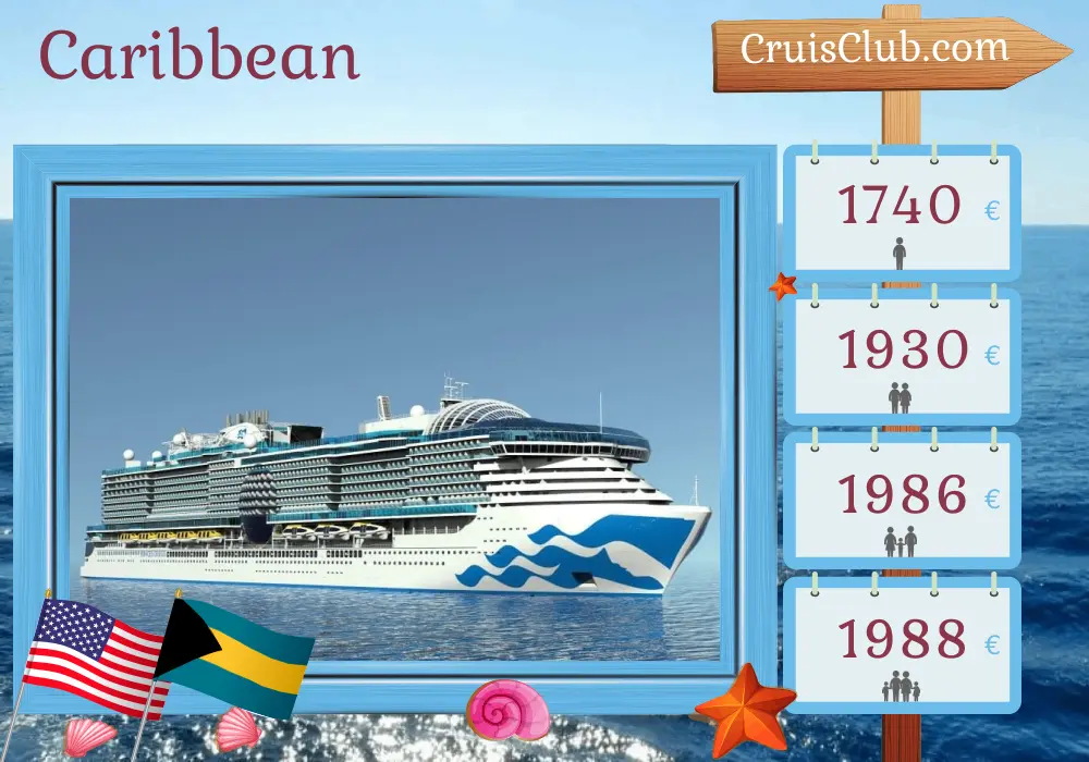 Cruise in the Caribbean from Fort Lauderdale aboard Sun Princess ship with visits to USA, Bahamas, and Puerto Rico for 8 days