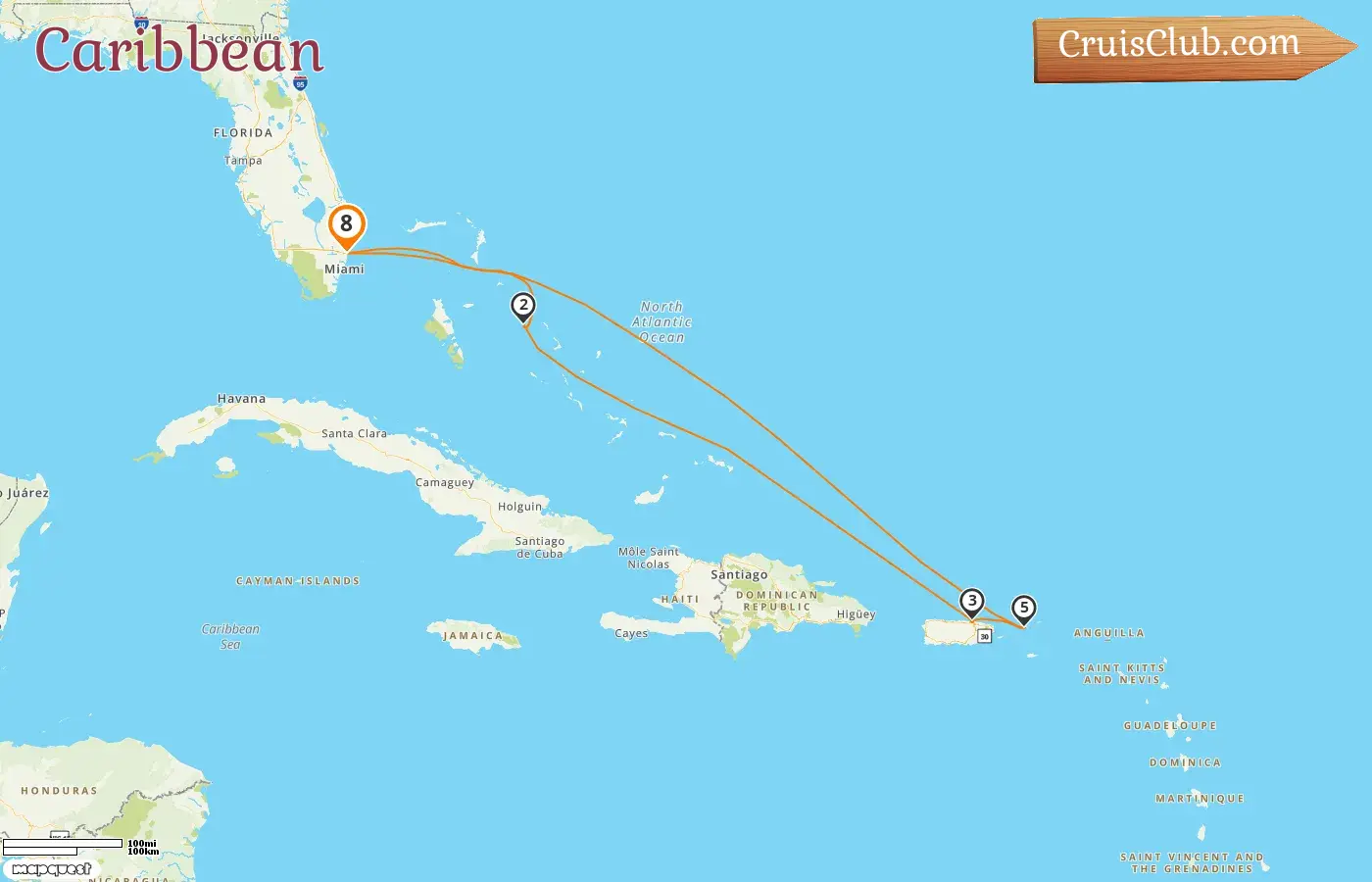 Cruise in the Caribbean from Fort Lauderdale aboard Sun Princess ship with visits to USA, Bahamas, and Puerto Rico for 8 days