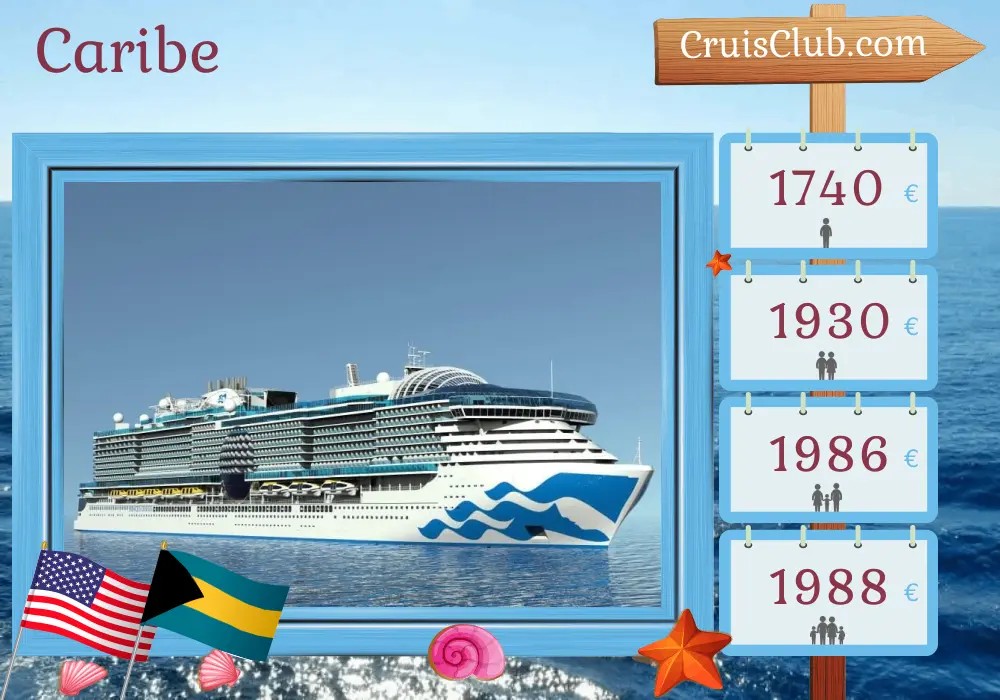 Cruzeiro no Caribe a partir de Fort Lauderdale a bordo do navio Sun Princess com visitas aos EUA, Bahamas e Porto Rico por 8 dias