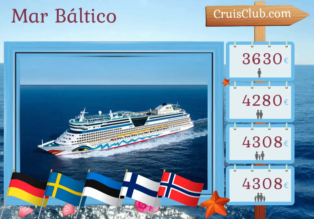 Cruzeiro no Mar Báltico a partir de Warnemünde a bordo do navio AIDAdiva com visitas à Alemanha, Suécia, Estônia, Finlândia e Noruega por 15 dias