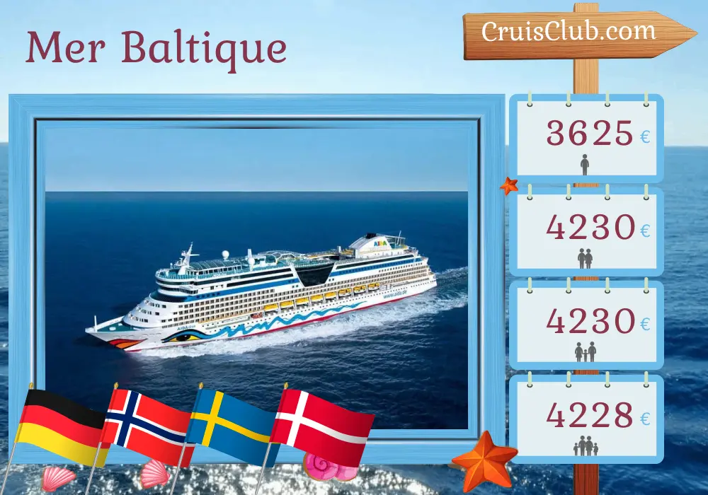 Croisière en mer Baltique depuis Warnemünde à bord du navire AIDAdiva avec des visites en Allemagne, en Norvège, en Suède, en Pologne et au Danemark pendant 15 jours