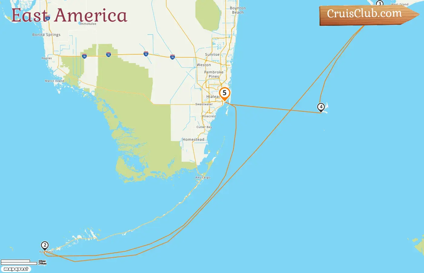 Cruise in the East America from Miami aboard Norwegian Pearl ship with visits to USA and Bahamas for 5 days