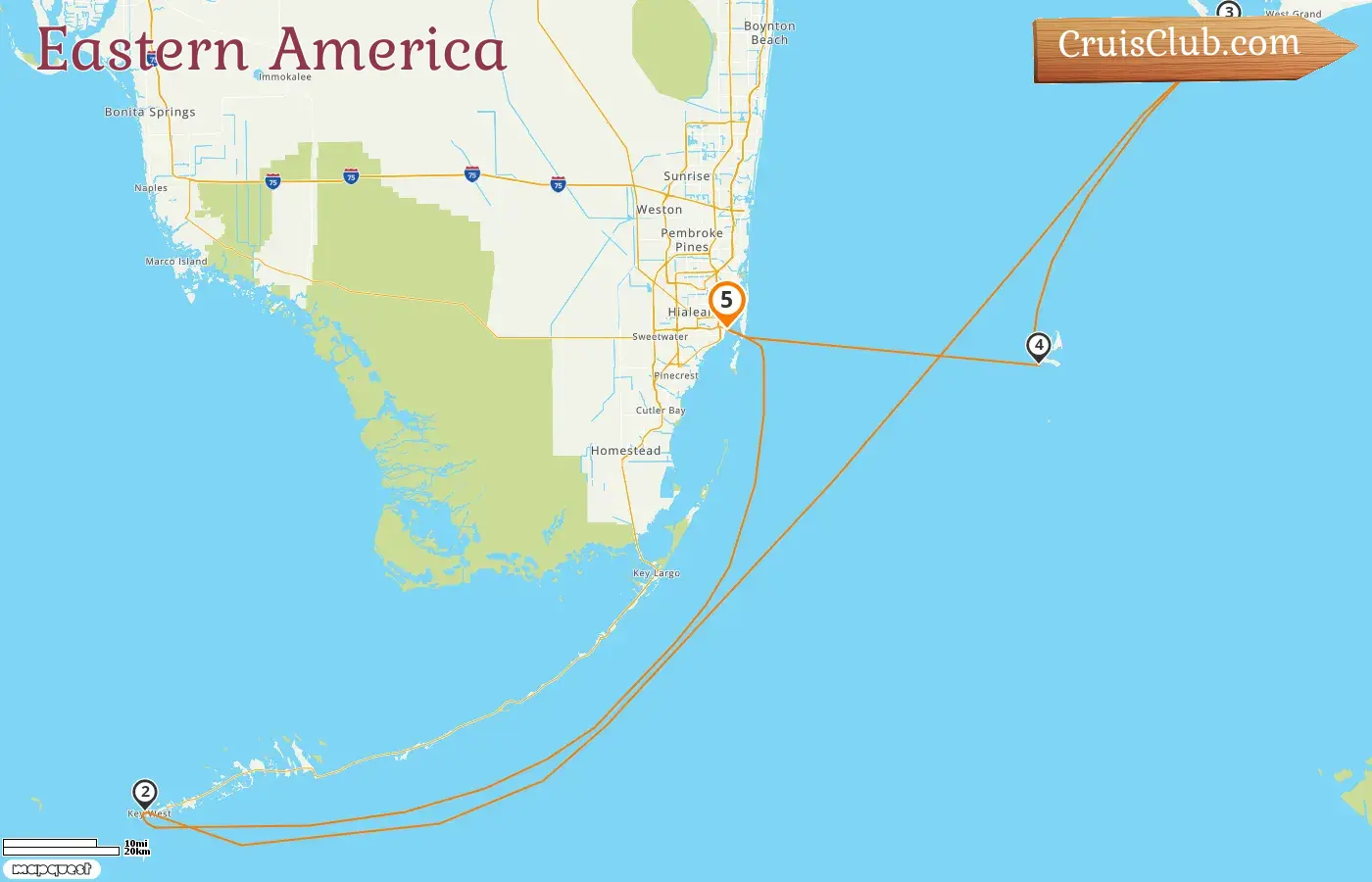 Kreuzfahrt in Ostamerika ab Miami an Bord des Schiffes Norwegian Pearl mit Besuchen in den USA und den Bahamas für 5 Tage