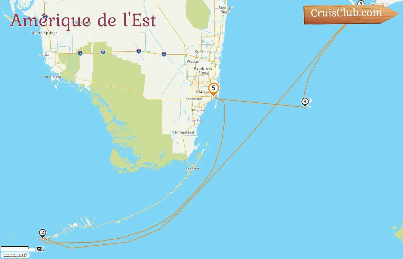 Croisière dans l`Est de l`Amérique depuis Miami à bord du navire Norwegian Pearl avec des visites aux États-Unis et aux Bahamas pendant 5 jours