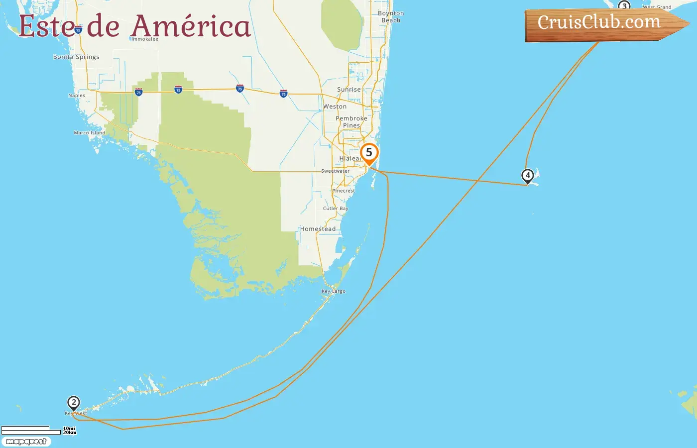Crucero en el Este de América desde Miami a bordo del barco Norwegian Pearl con visitas a Estados Unidos y las Bahamas durante 5 días